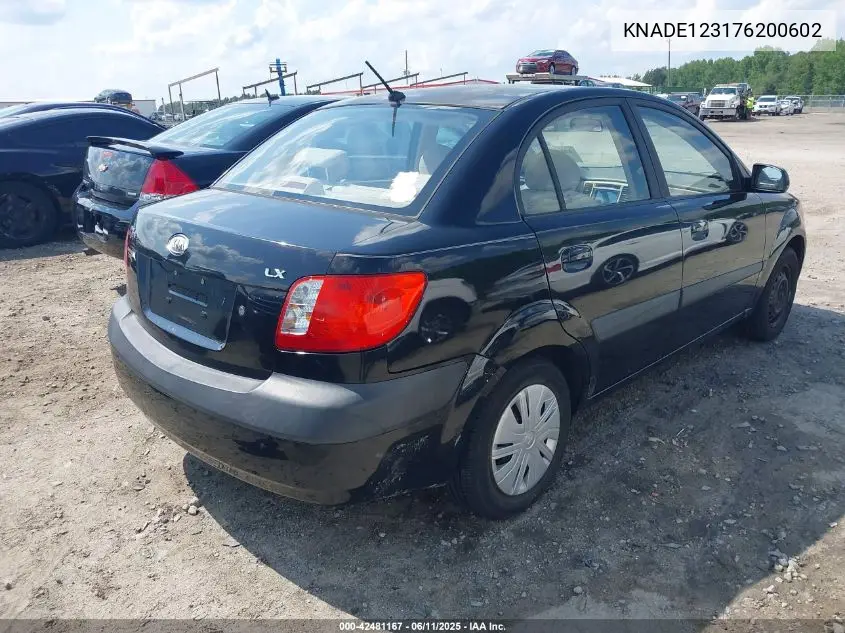 2007 Kia Rio Lx VIN: KNADE123176200602 Lot: 42481167