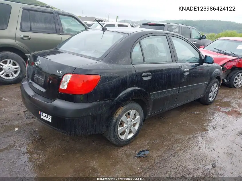 2008 Kia Rio Lx VIN: KNADE123986424122 Lot: 42577218