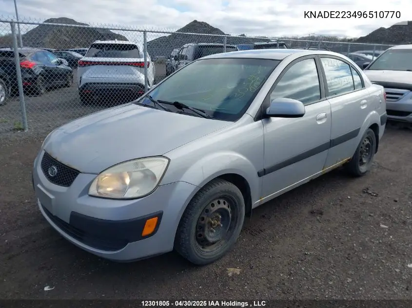 2009 Kia Rio Lx/Sx VIN: KNADE223496510770 Lot: 12301805