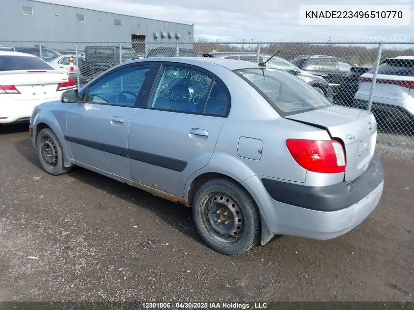 2009 Kia Rio Lx/Sx VIN: KNADE223496510770 Lot: 12301805
