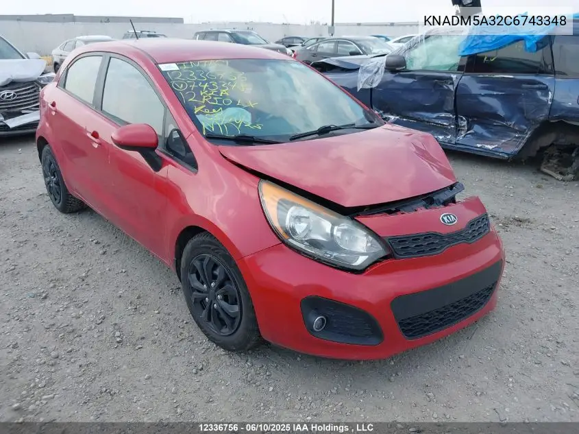 2012 Kia Rio Lx VIN: KNADM5A32C6743348 Lot: 12336756