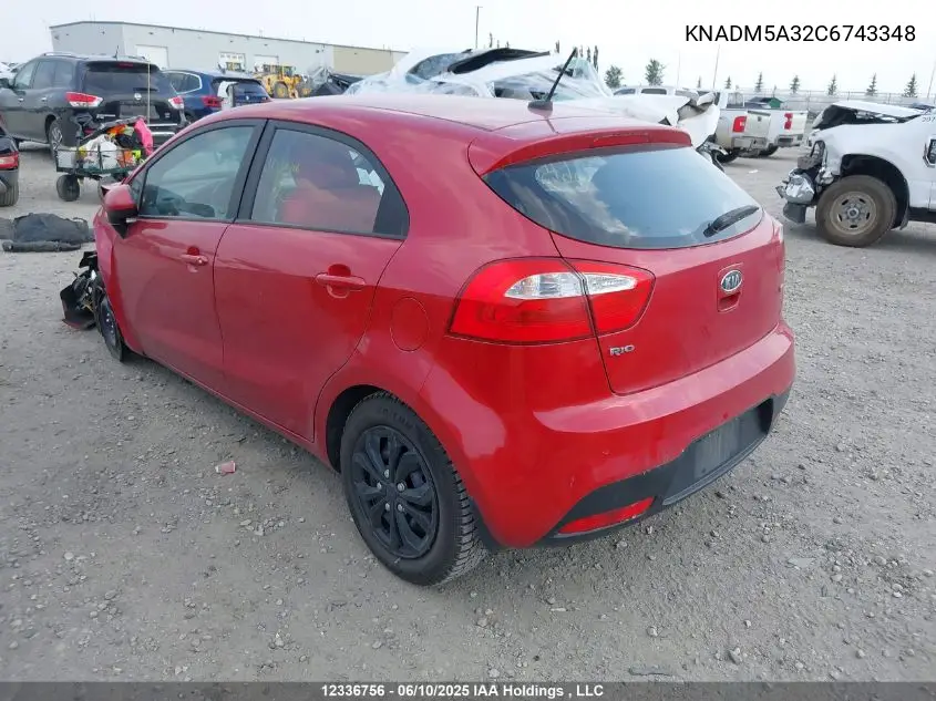 2012 Kia Rio Lx VIN: KNADM5A32C6743348 Lot: 12336756