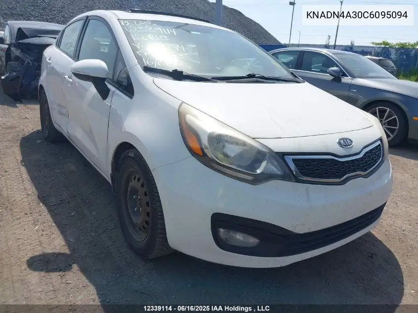 2012 Kia Rio VIN: KNADN4A30C6095094 Lot: 12339114
