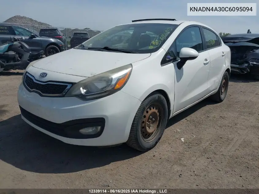 2012 Kia Rio VIN: KNADN4A30C6095094 Lot: 12339114