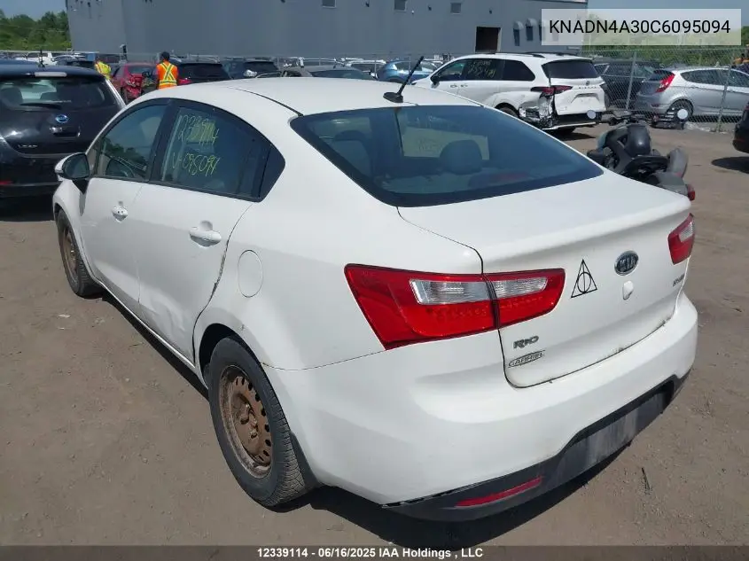 2012 Kia Rio VIN: KNADN4A30C6095094 Lot: 12339114