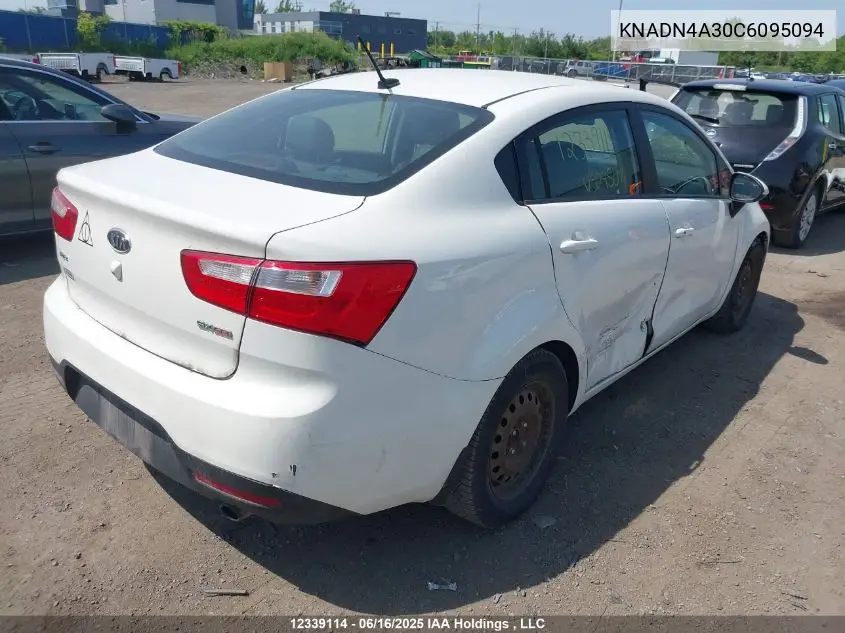 2012 Kia Rio VIN: KNADN4A30C6095094 Lot: 12339114