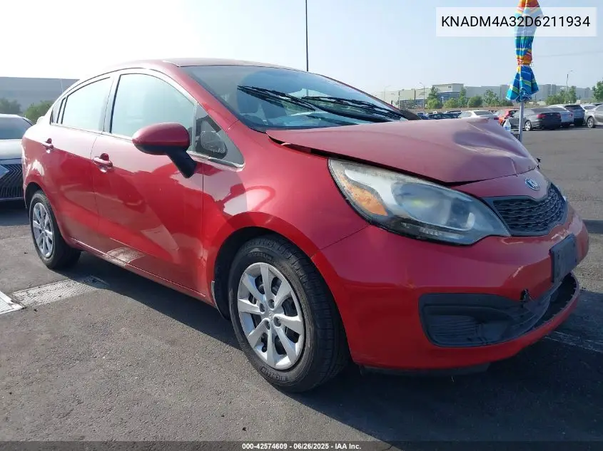 2013 Kia Rio Lx VIN: KNADM4A32D6211934 Lot: 42574609