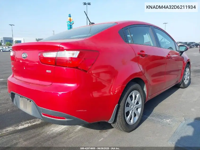 2013 Kia Rio Lx VIN: KNADM4A32D6211934 Lot: 42574609