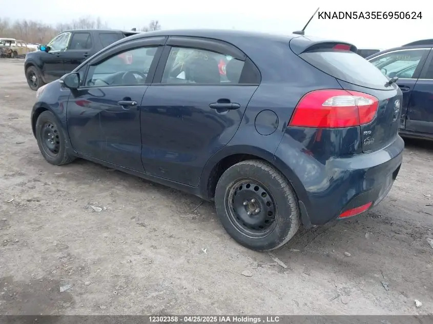 2014 Kia Rio Ex/Lx/Lx+/Sx VIN: KNADN5A35E6950624 Lot: 12302358