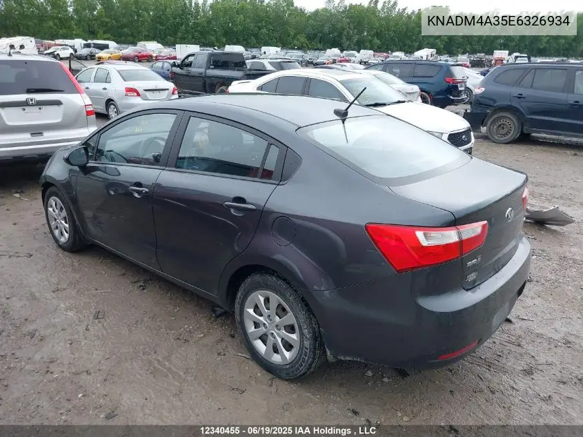 2014 Kia Rio Ex/Ex+/Lx/Lx+/Sx VIN: KNADM4A35E6326934 Lot: 12340455