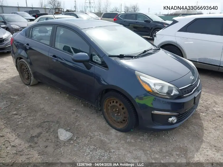 2016 Kia Rio VIN: KNADN4A33G6693640 Lot: 12287849