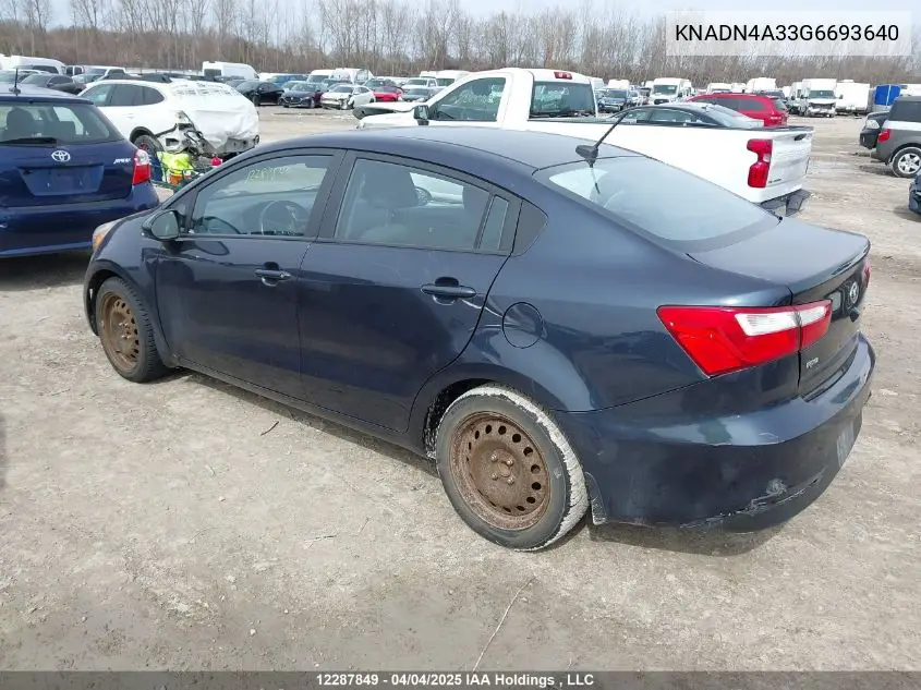 2016 Kia Rio VIN: KNADN4A33G6693640 Lot: 12287849