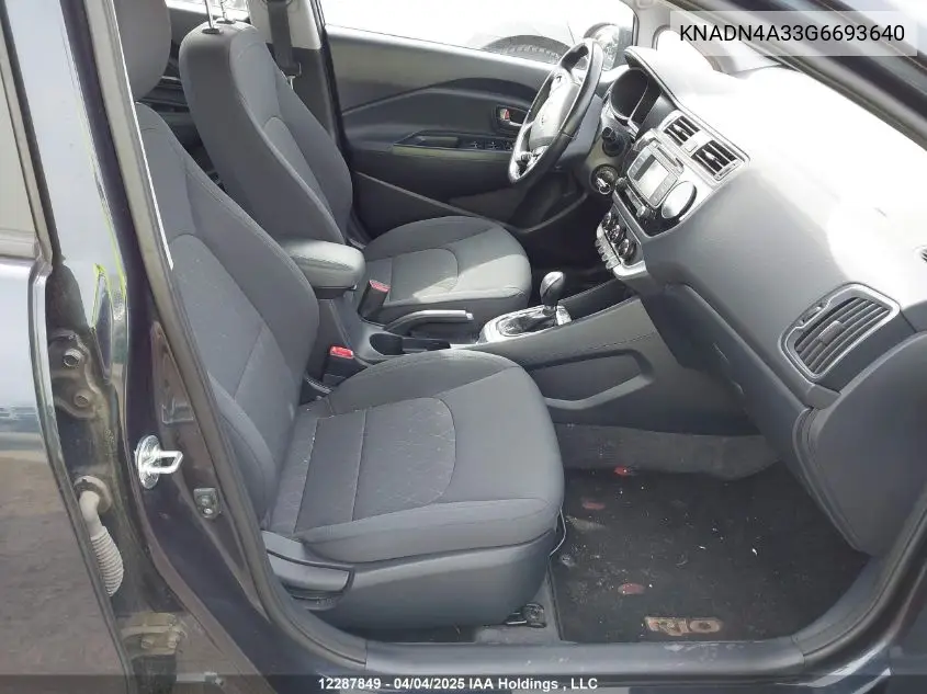 2016 Kia Rio VIN: KNADN4A33G6693640 Lot: 12287849