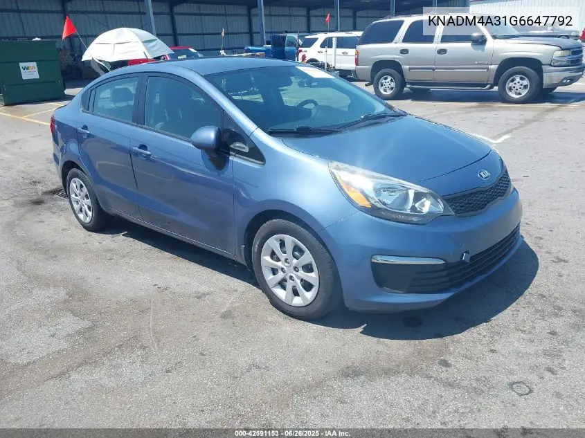 2016 Kia Rio Lx VIN: KNADM4A31G6647792 Lot: 42591153