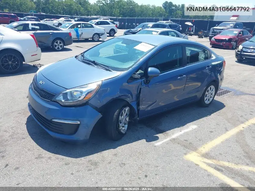 2016 Kia Rio Lx VIN: KNADM4A31G6647792 Lot: 42591153