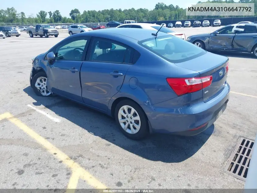 2016 Kia Rio Lx VIN: KNADM4A31G6647792 Lot: 42591153