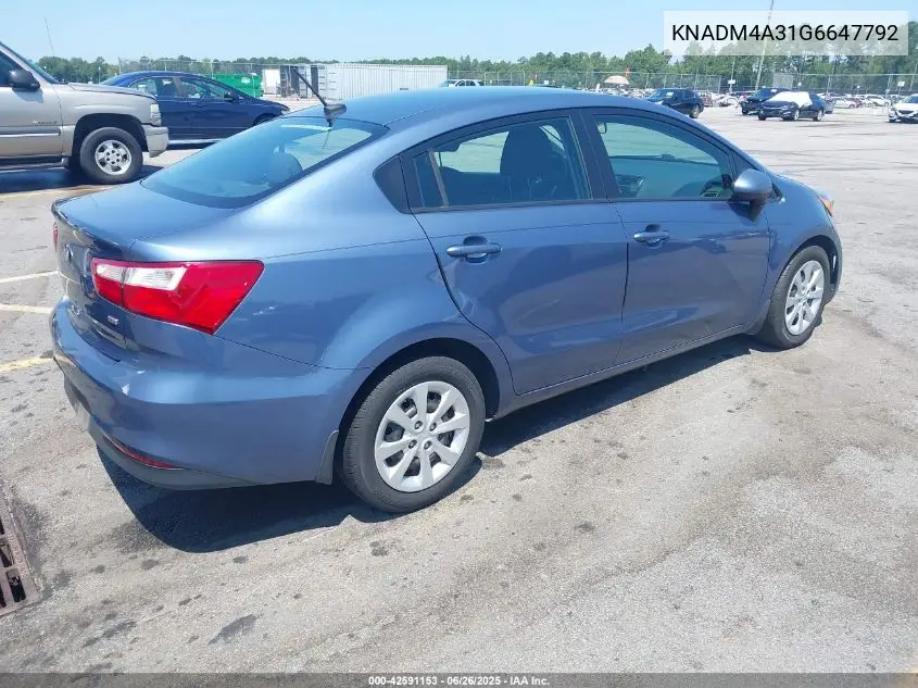 2016 Kia Rio Lx VIN: KNADM4A31G6647792 Lot: 42591153