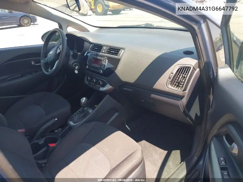 2016 Kia Rio Lx VIN: KNADM4A31G6647792 Lot: 42591153
