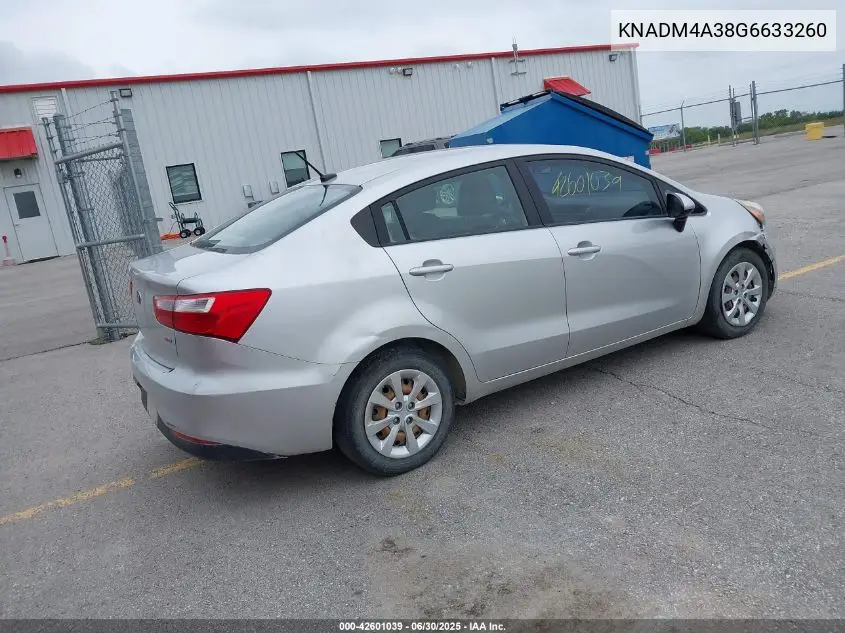 2016 Kia Rio Lx VIN: KNADM4A38G6633260 Lot: 42601039