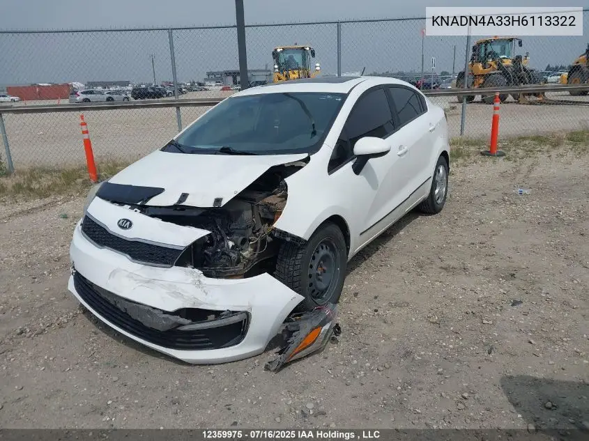 2017 Kia Rio Ex/Sx VIN: KNADN4A33H6113322 Lot: 12359975