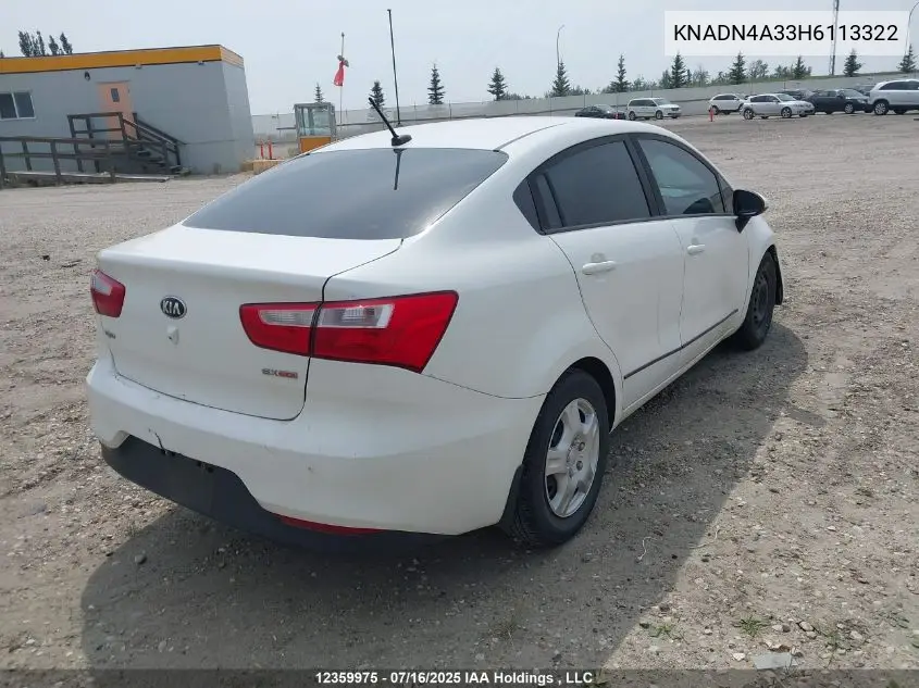 2017 Kia Rio Ex/Sx VIN: KNADN4A33H6113322 Lot: 12359975