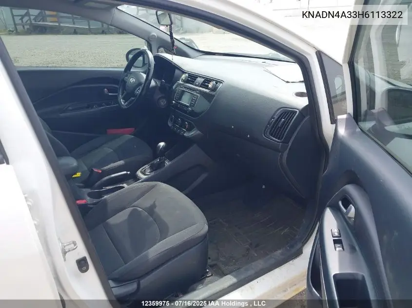 2017 Kia Rio Ex/Sx VIN: KNADN4A33H6113322 Lot: 12359975