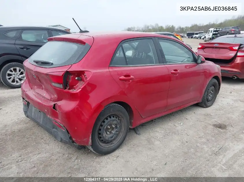 2018 Kia Rio Lx/Lx+ VIN: 3KPA25AB6JE036845 Lot: 12304317