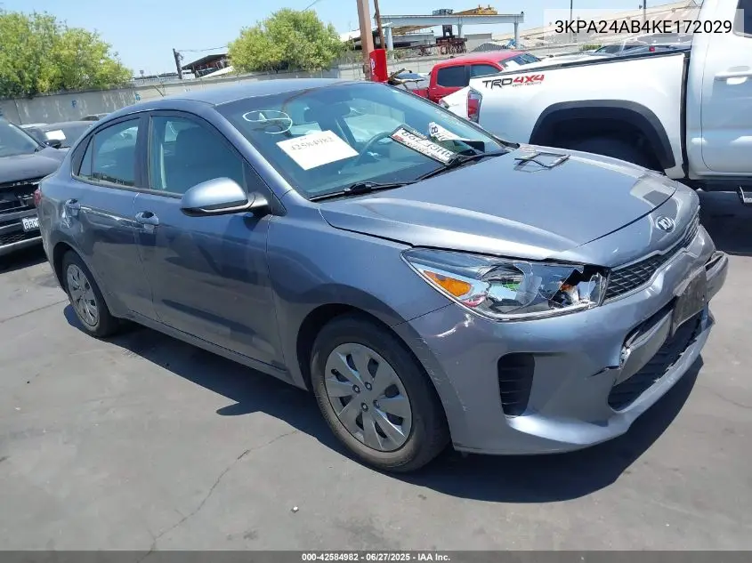 2019 Kia Rio S VIN: 3KPA24AB4KE172029 Lot: 42584982