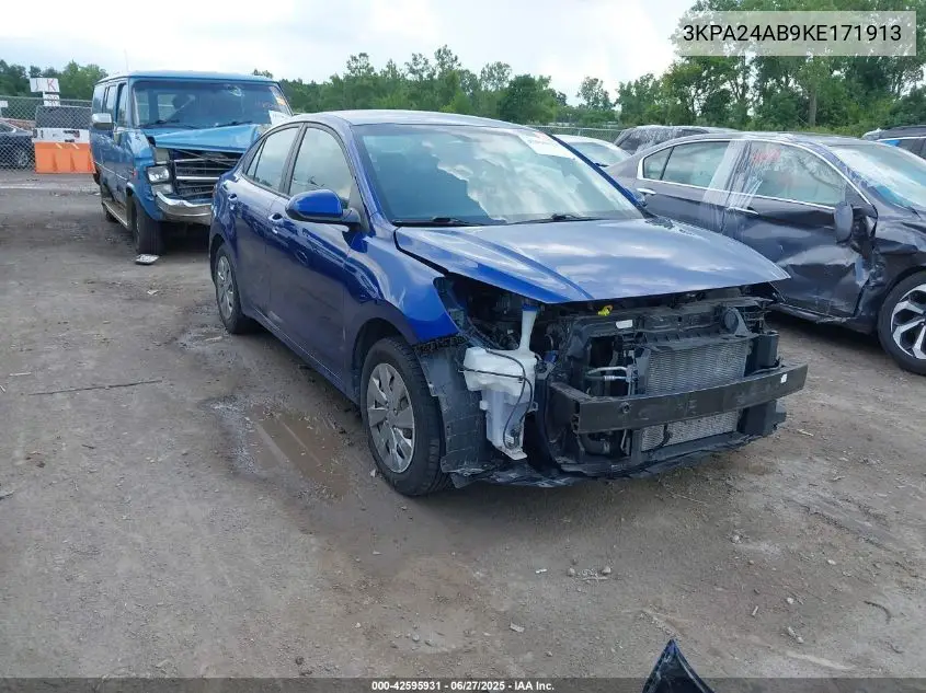 2019 Kia Rio S VIN: 3KPA24AB9KE171913 Lot: 42595931