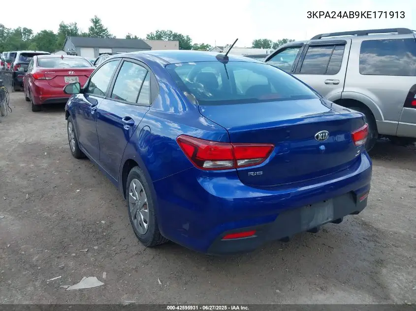 2019 Kia Rio S VIN: 3KPA24AB9KE171913 Lot: 42595931