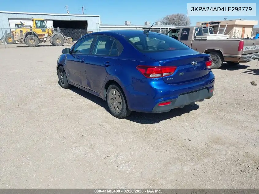 2020 Kia Rio S VIN: 3KPA24AD4LE298779 Lot: 41685480