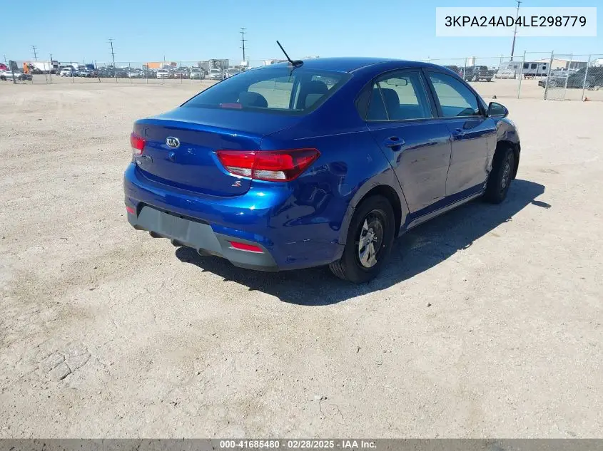 2020 Kia Rio S VIN: 3KPA24AD4LE298779 Lot: 41685480