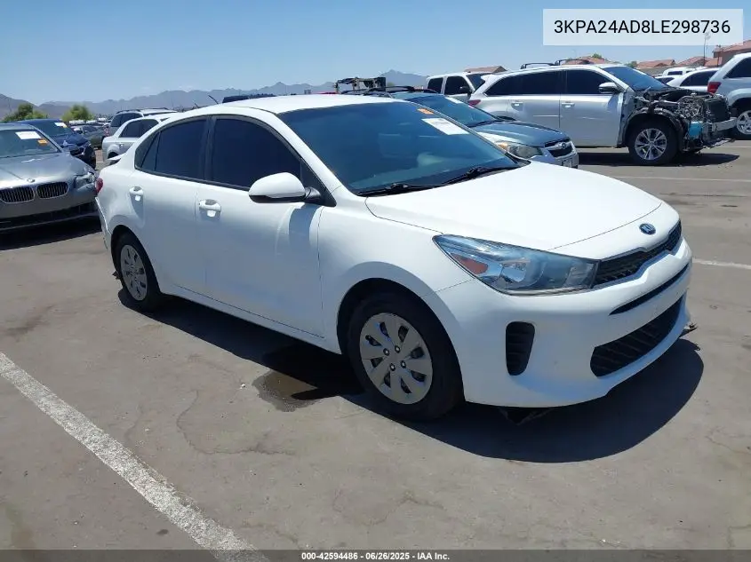 2020 Kia Rio Lx VIN: 3KPA24AD8LE298736 Lot: 42594486