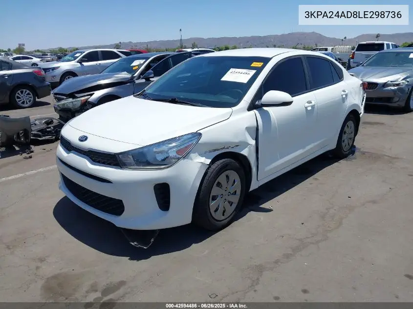 2020 Kia Rio Lx VIN: 3KPA24AD8LE298736 Lot: 42594486