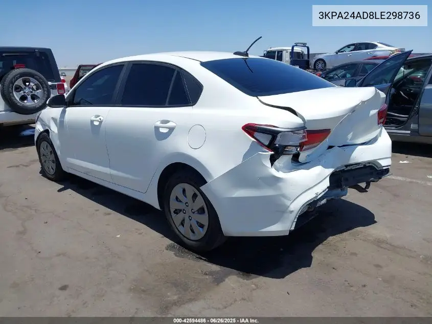 2020 Kia Rio Lx VIN: 3KPA24AD8LE298736 Lot: 42594486