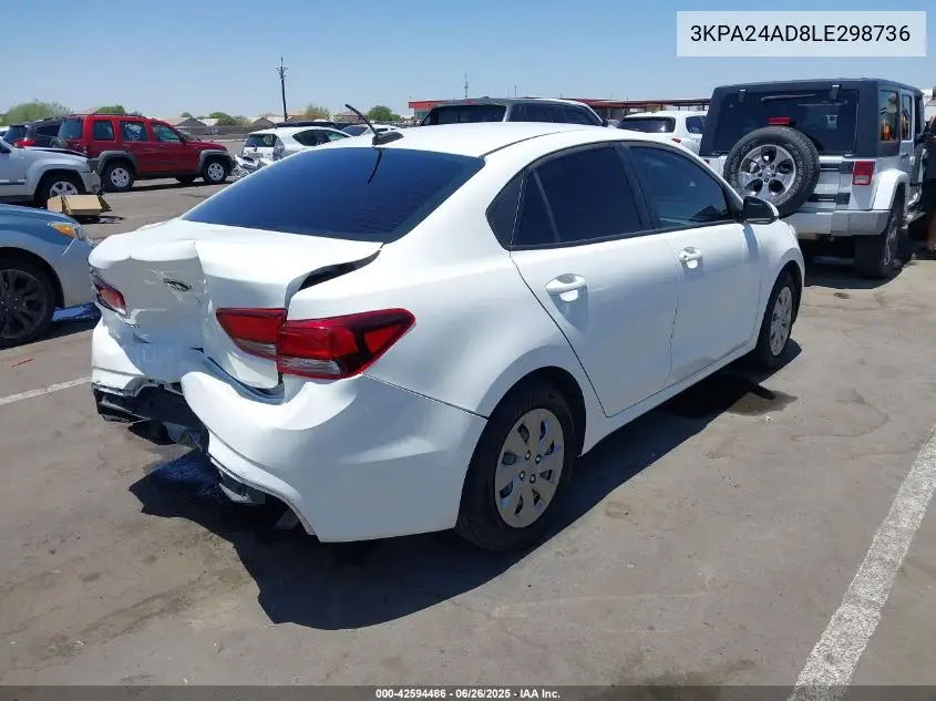 2020 Kia Rio Lx VIN: 3KPA24AD8LE298736 Lot: 42594486