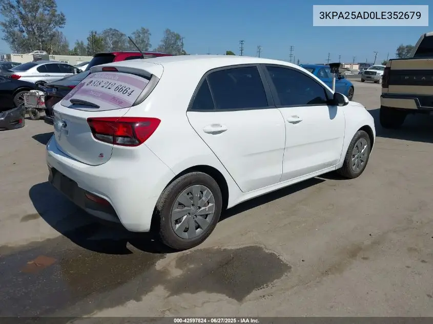 2020 Kia Rio 5-Door S VIN: 3KPA25AD0LE352679 Lot: 42597824