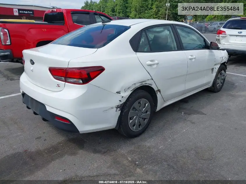 2020 Kia Rio S VIN: 3KPA24AD8LE355484 Lot: 42744616