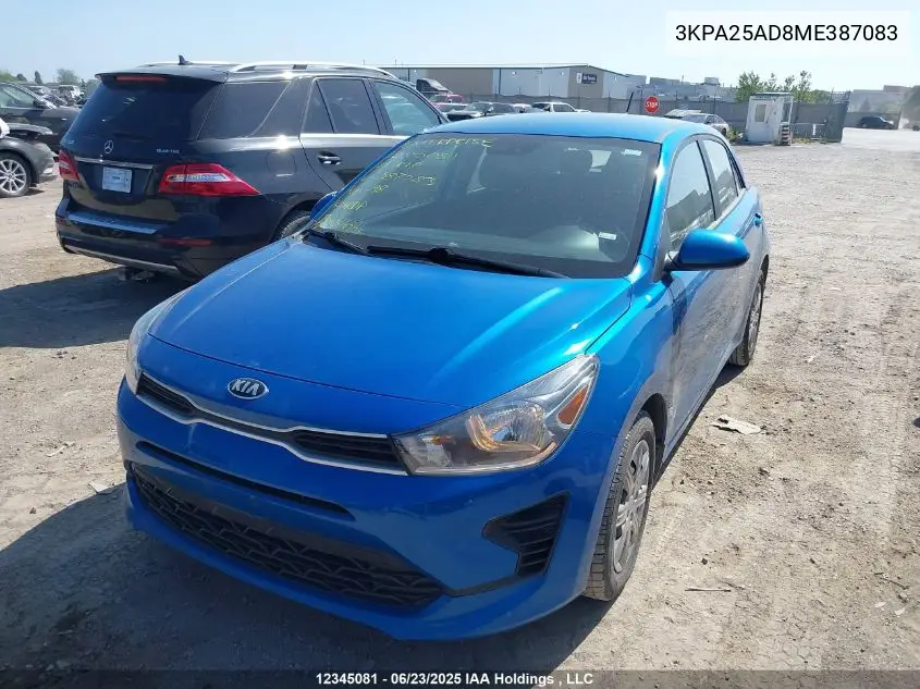 2021 Kia Rio S VIN: 3KPA25AD8ME387083 Lot: 12345081