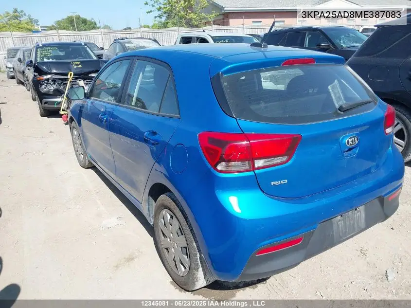 2021 Kia Rio S VIN: 3KPA25AD8ME387083 Lot: 12345081