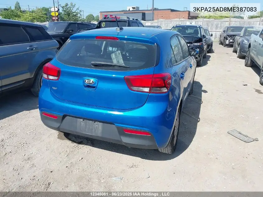 2021 Kia Rio S VIN: 3KPA25AD8ME387083 Lot: 12345081