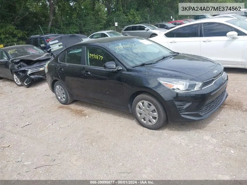 2021 Kia Rio S VIN: 3KPA24AD7ME374562 Lot: 39990877