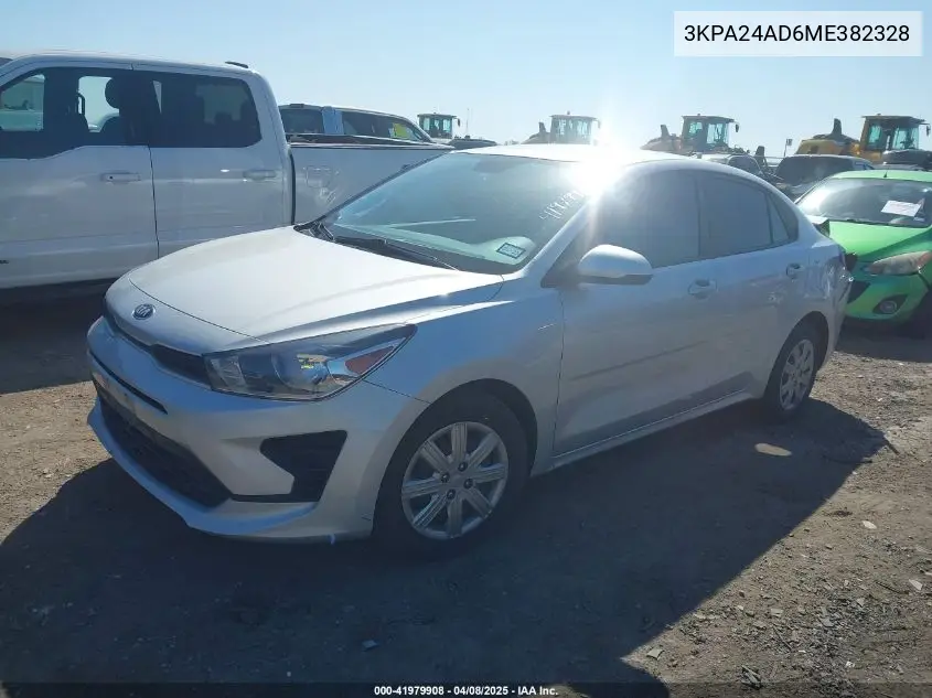 2021 Kia Rio Lx VIN: 3KPA24AD6ME382328 Lot: 41979908