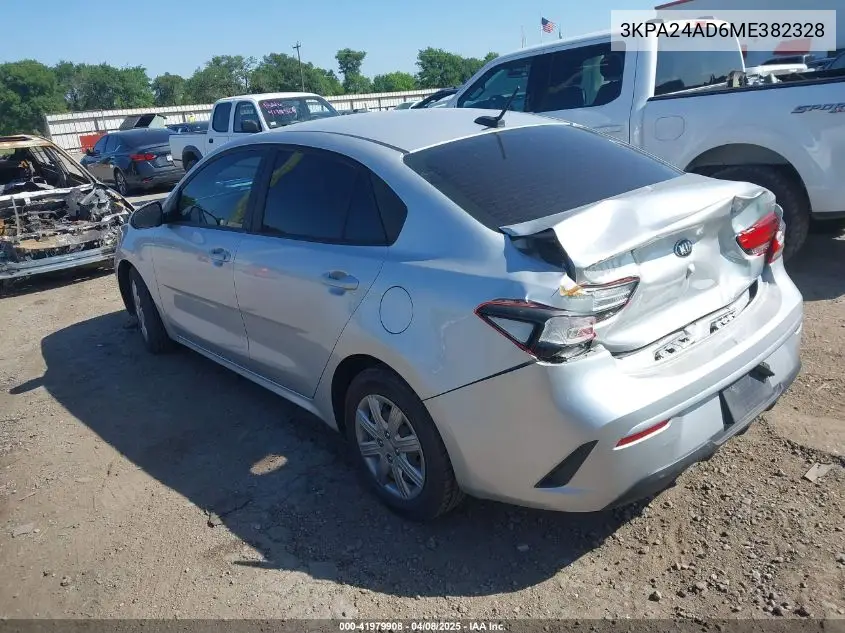 2021 Kia Rio Lx VIN: 3KPA24AD6ME382328 Lot: 41979908