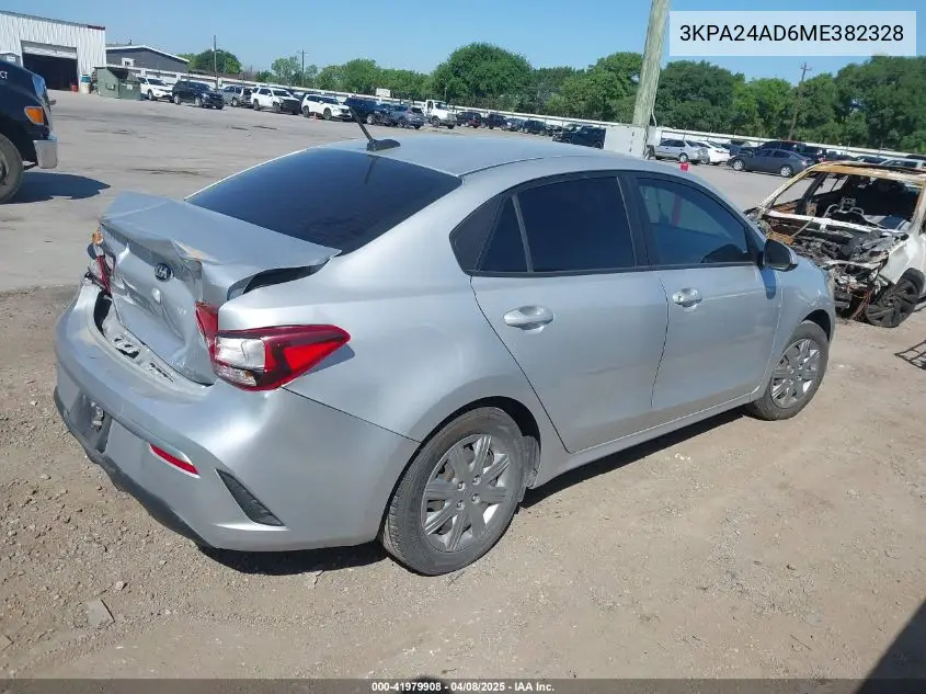 2021 Kia Rio Lx VIN: 3KPA24AD6ME382328 Lot: 41979908