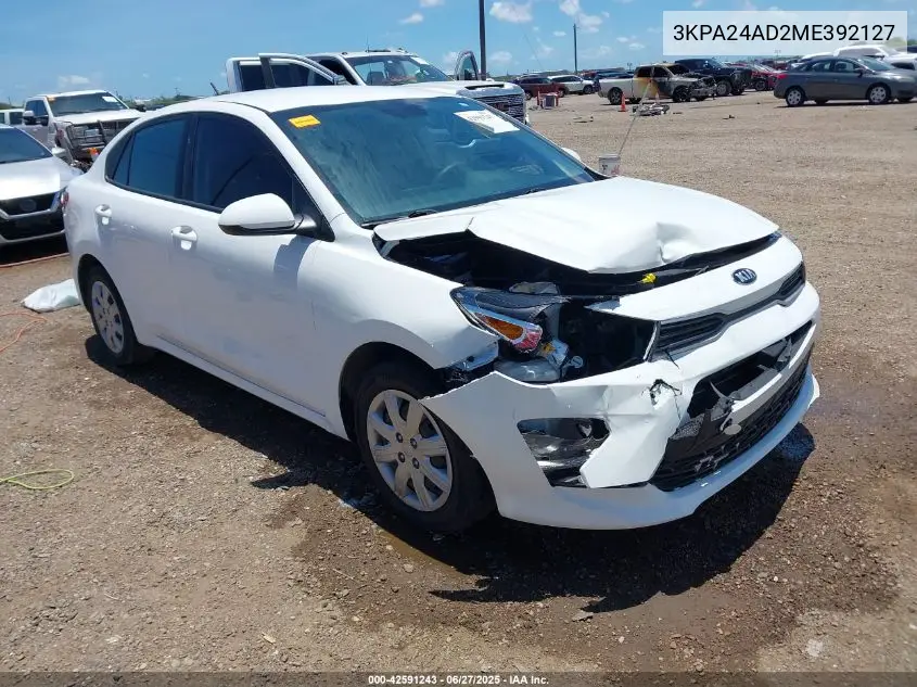 2021 Kia Rio Lx VIN: 3KPA24AD2ME392127 Lot: 42591243