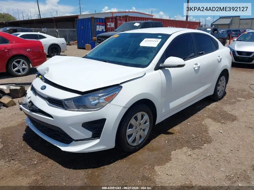 2021 Kia Rio Lx VIN: 3KPA24AD2ME392127 Lot: 42591243