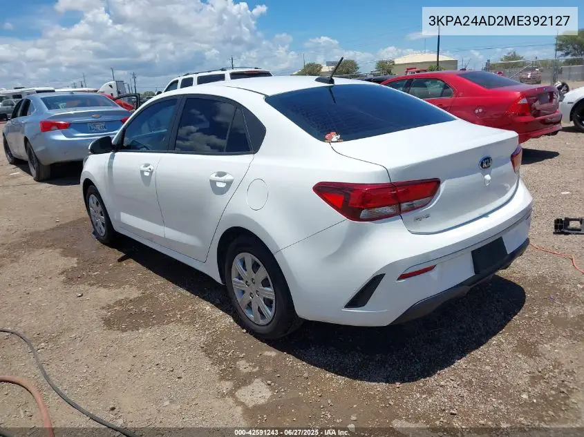 2021 Kia Rio Lx VIN: 3KPA24AD2ME392127 Lot: 42591243