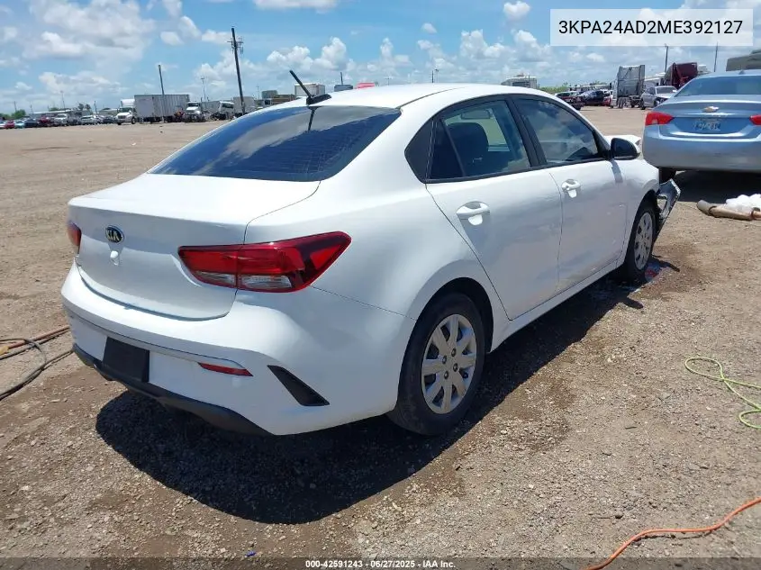 2021 Kia Rio Lx VIN: 3KPA24AD2ME392127 Lot: 42591243