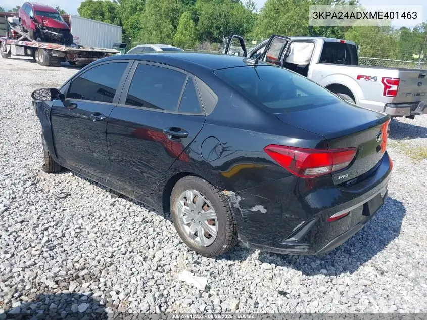 2021 Kia Rio S VIN: 3KPA24ADXME401463 Lot: 42612252